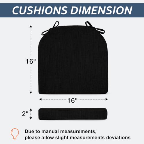 Basic Beyond Chair Cushions for Dining Chairs 6 Pack, Kitchen Chair Cushions with Ties and Non Slip Backing, 16 x 16 inches Chair Pads for Dining Chairs (Black) - color: Black, size: 16"x16"x2"(Pack of 6)