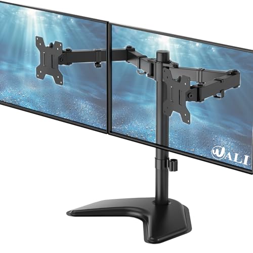 WALI Dual Monitor Stand, Freestanding Full Motion Monitor Desk Mount Fits 2 Screens up to 27 inches, Dual Monitors Arm Fits up to 22lbs, VESA 75x75 100x100 (MF002LM), Black - size: Dual, style: Steel Free Stand