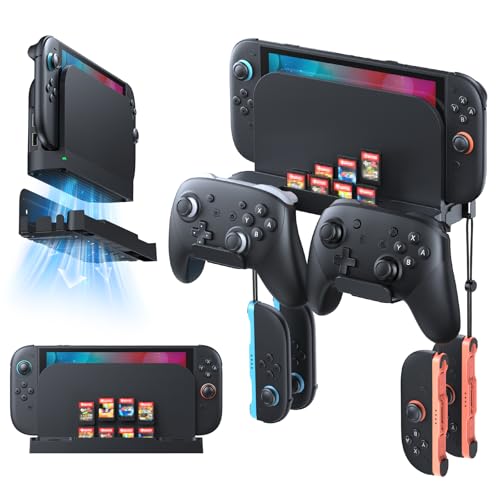 Metal Wall Mount for Nintendo Switch 2/1/OLED (Mount Behind TV)–Switch 2/Switch/OLED Organizer Shelf Stand with 10 Game Card Slots with Joycon Hanger Brackets *4 - size: For Switch 2/1/OLED