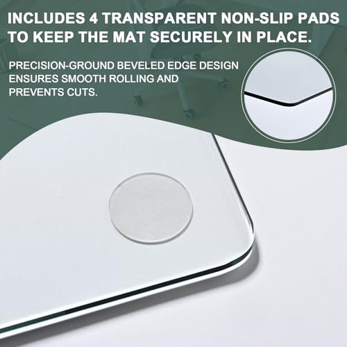Glass Chair Mat Heavy 1/5" Thick Premium Tempered Glass Duty Hard Glass Chair Mats -for Office Chair on Carpet or Hard Floor with 4 Anti-Slip Pads 48" x 36" - size: 48" x 36"