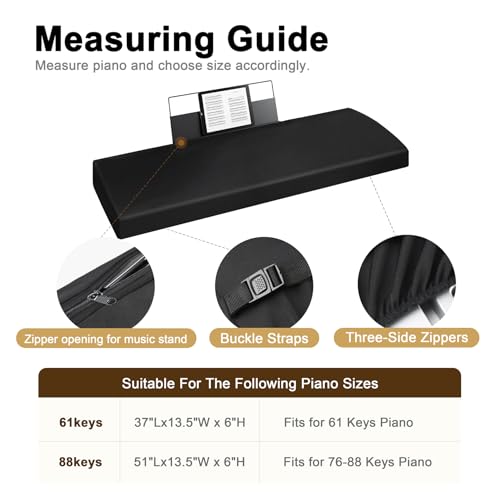 Explore Land Stretchy 88 Keys Piano Keyboard Dust Cover with Music Stand Opening for Digital Electronic Piano (88key, Black) - color: black, size: 88 Keys