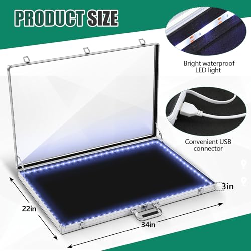 34"x22" LED Trade Show Display Case Table Top Portable Aluminum Sports Card Display Case Frame with Clear Acrylic Showcase with Locks for Jewelry Craft Collector Shows