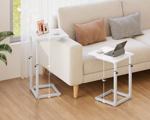 Vagusicc C Shaped End Table, 33"C Table End Table Adjustable Height, Small Side Table for Couch, Tv Tray Table for Small Spaces, Couch Table That Slide Under, Sofa Table for Living Room,Bedroom, White - color: White, style: Ordinary