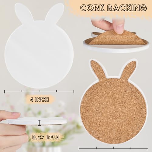 24 Pieces Sublimation Coasters, GOH DODD Glossy Ceramic Tiles Glazed Blanks with Cork Bacings for Easter DIY Alcohol Ink Painting Housewarming Gifts Wedding Arts Crafts, 4 Inch, White, Bunny Rabbit - size: 4 Inch-24 Pieces-Bunny