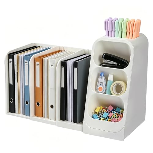 Multifunctional & Retractable Office Desk Organizer and Bookshelf, Small Space Desk Organizer with Magazine File Holder and Pen Holder,Desk Accessories & Workspace Organizers Office Supplies