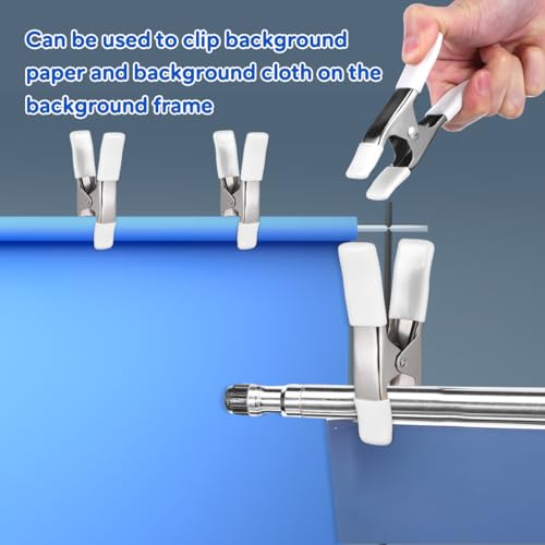 5 Pcs Spring Clamps, Housoutil 4 Inch Large Heavy Duty Metal Spring Clips Clamps with Protected Handles and Tips for Crafts Balloon Arch Photography Backdrop Stand Pool Cover Clips, White