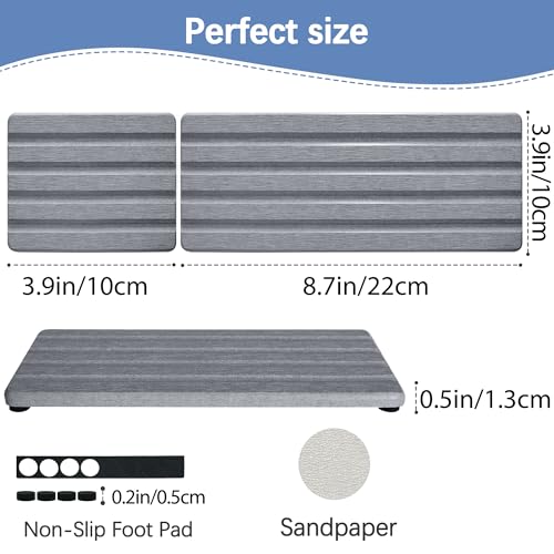 Set of 3 Diatomite Hand Soap Holder, Water Absorbing Stone Tray for Kitchen Countertop, Fast-Drying Bathroom Trays(1pcs 22 x 10cm + 2pcs 10 x 10cm Grey) - color: 1pcs 22 X 10cm + 2pcs 10 X 10cm Grey