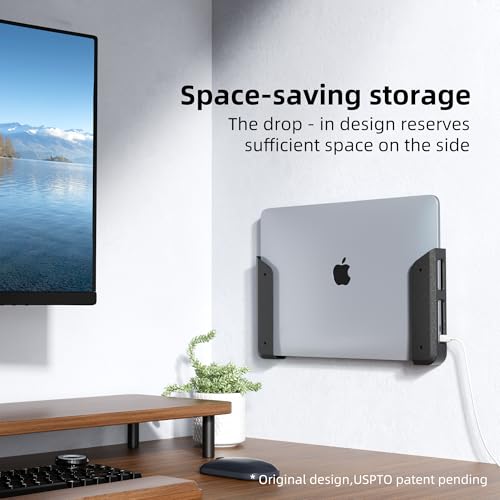 ELETIUO Wall & Under Desk Laptop Mount Holder with Adhesive & Screws in,1.02"/ 26 mm Thick,Anti-Scratch Pads,Universal for MacBooks,Surface,Keyboards,Tablets,Switch &More - color: Black