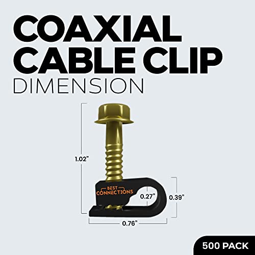 Best Connections Coaxial Cable Clips with Pre-Inserted Screw 1/4" inch (500 Pack) – Black Single Mounting Clamps for Coax (RG6, RG59) and Ethernet Cables – Cord Fasteners/Strain Relief Clip - style: 500 PACK