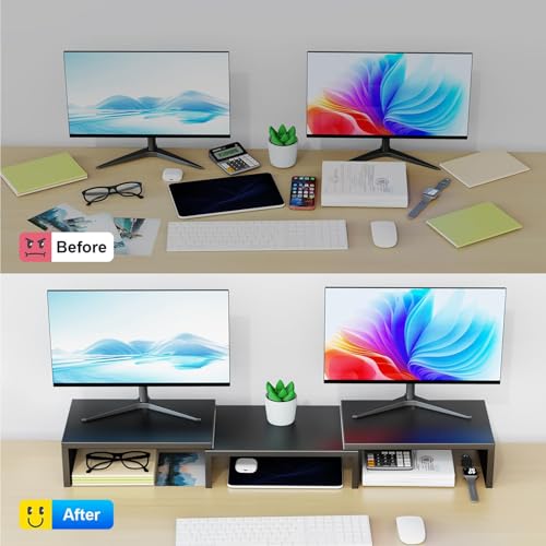 Desk Organizers and Accessories, Dual Monitor Stand Riser, Monitor Desk Shelf for Desktop Organization (Black) - color: Black