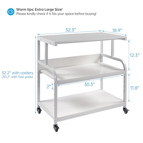 Fannova Printer Stand, 32.3" x 18.9" x 32.1" Extra Large Printer Table with Adjustable Storage Shelf, 3 Tier Rolling Printer Cart with Industrial Wheels for Home Office, White - color: White, size: 32.3"W x 18.9"D x 32.1"H