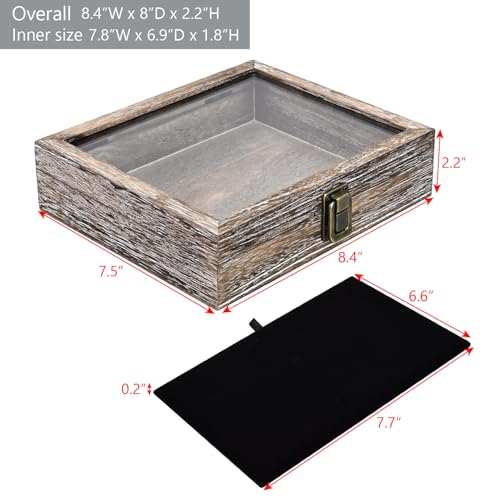 MOOCA Tempered-Glass Top Small Wooden Jewelry Display Case with Removable Black Luxurious Velvet Jewelry Display Pad, Deeper 2.2" Design for Collectibles, Coffee Color. - color: Coffee With Velvet Pad