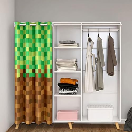 Manfei Pixelated Door Curtain for Privacy,Video Games Gamepad Miners Divider Blackout Curtain 1 Panel,Geometric Grid Blackout Curtains 42" W X 84" L,Brown Green Wall Pattern Room Decor - color: Brown Green, size: 42"W x 84"L (Pack of 1)