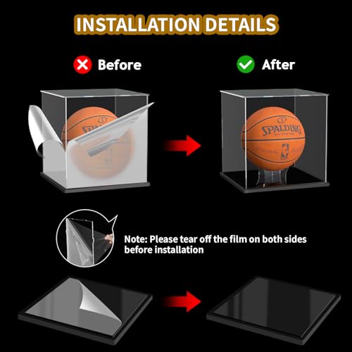 Basketball Display Case, Clear Acrylic Full Size Basketball Case Display, Assemble Soccer Ball Showcase, Sports Memorabilia Protector for Volleyball with Ball Stand - size: 11 x 11 x 11.4 inch
