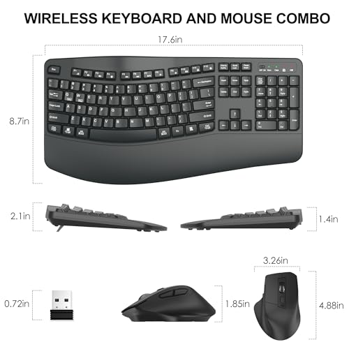 Wireless Keyboard and Mouse Combo, 2.4G Full Size Wave Keys Ergonomic Keyboard with Wrist Rest and 3-Level DPI Adjustable Wireless Ergonomic Mouse for Windows, Mac OS Desktop/Laptop/PC(Graphite) - color: Graphite