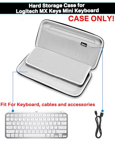 RAIACE Hard Storage Case Compatible with Logitech MX Keys Mini Advanced Illuminated Keyboard. (Case Only, Not Include The Device)- Black(Gray Lining)