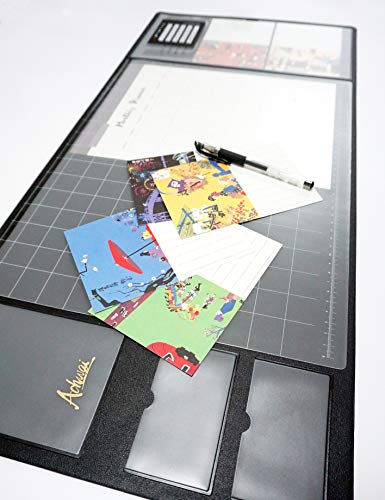Multifunctional Desk Mat with Calendar, with Pockets for Notes/Monthly Plans/Photos/Business Cards, Waterproof and Non-Slip Mouse Pad, 27.6'' x 13'' Black