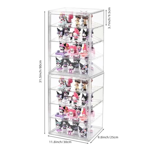 2 Pack 4 Tier Display Case for Collectibles,Clear Display Box with 3 Movable Plates ,Storage Container with Magnetic Door (XXL-4 Tier-2 Pack) - size: XXL-4 Tier-2 Pack