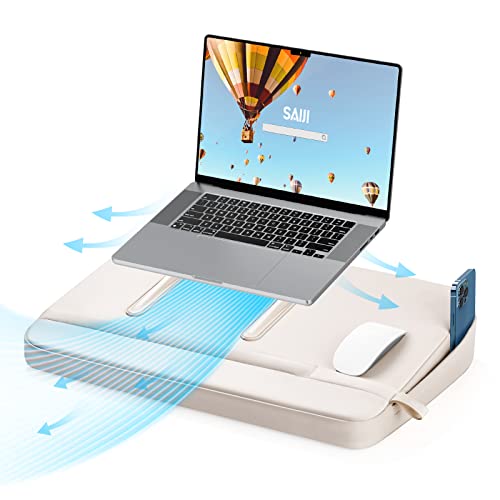 SAIJI Laptop Lap Desk with Pillow Cushion, Ultra Lightweight Portable Computer Stand Desk for Couch, Bed & Chair, Fit up to 17” Laptop & MacBook Air with Side Pocket, Rails for Airflow - size: Large