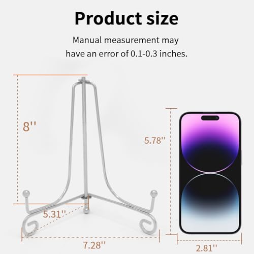 Iron Plate Stands for Display, Foldable Book Holder & Easel Stand for Sign, Versatile Poster Stand and Small Plate Stand for Home Decor, Art, Photo Frame, Card, Crystal Display (Silver, 8 inch (4Pcs)) - color: Silver, size: 8 inch (4Pcs)