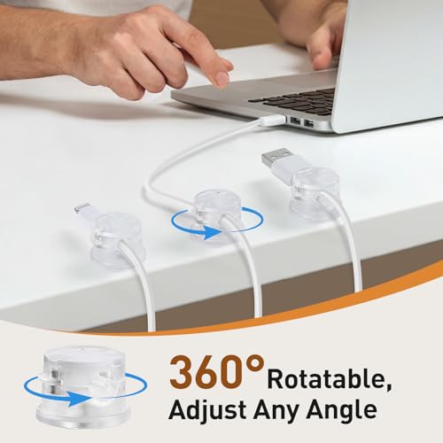 AGPTEK 8 Pack Magnetic Cable Clips, Upgraded 360° Rotatable Cord Holder Clips for Nightstand, Desk Cord Organizer Adhesive Wire Management Home Office Phone Charging Cords USB Cable Keeper (Clear) - color: Clear