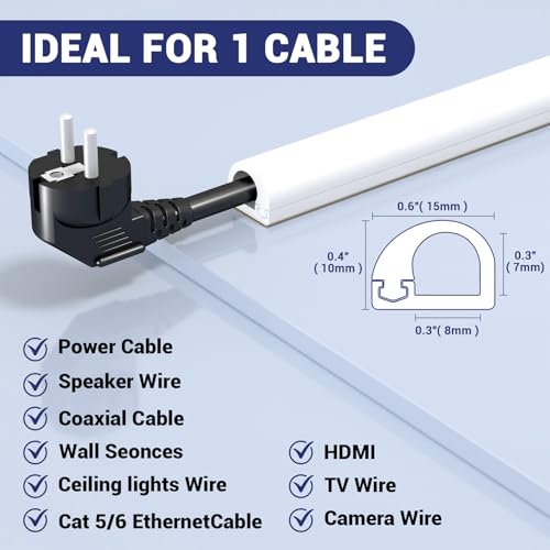 Cord Hider Wall, Wire Covers for Cords on Wall, Flexible Cable Concealer for Cable Hider, Self-Adhesive Silicone Wire Hider for TV Powers Home Office, W0.59inxH0.39in, White (118 inch) - size: 118 inch