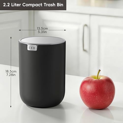 EKO Fandy 0.58 Gal/2.2L Mini Trash Can with Lid, Swing-Top Desktop Trash Can for Bathroom, Countertop, Vanity, Desk or Office, Small Garbage Bin (Black) - color: Black, size: 2.2 Liters