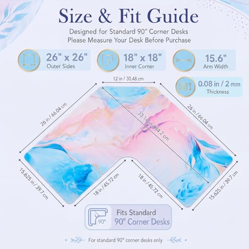 Relaxweex L Shaped Desk Mat for 90° Corner Desks, 26" x 26" Blue&Pink Waterproof Mouse Pad with 18" Inner Corner, Non-Slip Rubber Desk Protector for Office & Gaming - color: Blue Pink, size: 26" x 26"
