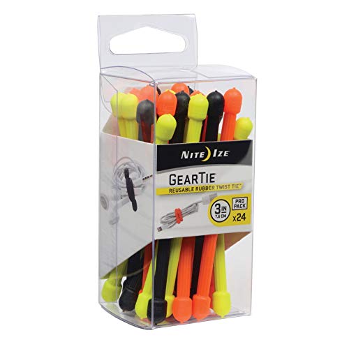 Nite Ize Gear Tie Original ProPacks - Reusable Rubber Twist Ties for Indoor & Outdoor Use - Bendable Wire Interior - Durable Rubber Exterior - Secure Grip - Assorted Colors, 3" (24 Pack) - size: 3" - 24 Pack