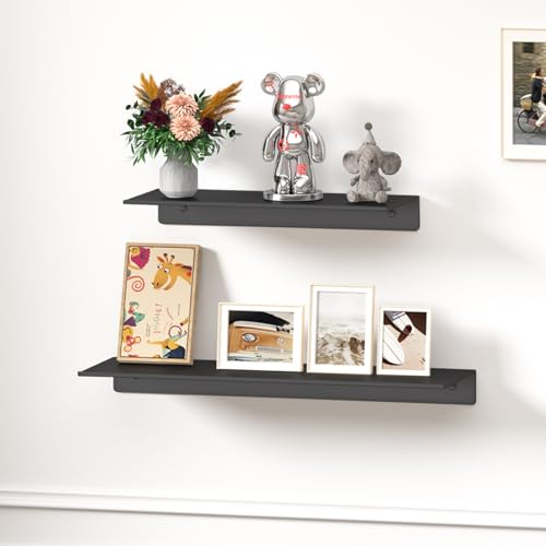 Small Floating Shelf for Wall Storage, Mini Display Shelf for Collectibles, Metal Wall Shelf for Bathroom/Living Room/Kitchen/Bedroom(Black, 20IN) - color: Black, size: 20IN