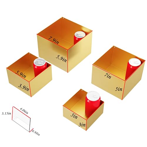 Metal Buffet Risers,4PCS Food Risers for Buffet Table 5in to 8in Display Stand with Mini Acrylic Signs for Catering Dessert Collectibles Jewelry Figures Show Gold Cube Boxes Nesting Risers with Hollow Bottoms - color: Gold, size: Regular(5IN to 8IN)