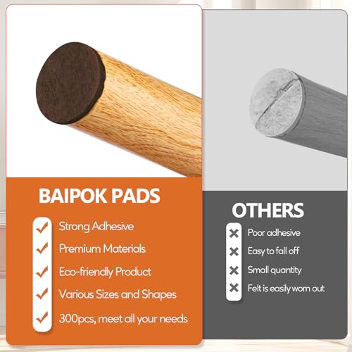 Furniture Pads Felt Pads 300 Pieces Huge Pack Furniture Felt Pads, Self Adhesive Anti Scratch Floor Protectors for Furniture on Hardwood Tile Floor, with 60 Cabinet Door Bumpers, Brown - size: Brown