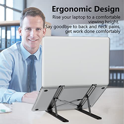 Tonmom Laptop Stand for Desk, Adjustable Laptop Riser ABS+Silicone Foldable Portable Notebook Holder, Ventilated Cooling Notebook Mount Computer Stand for 10-15.6” Laptops,Tablets-Black - color: Black