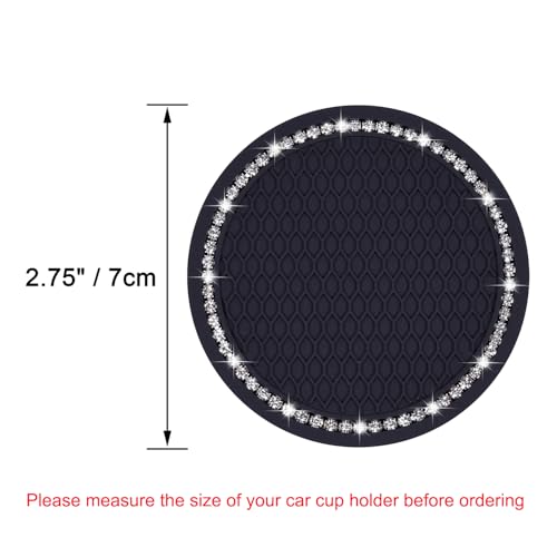Bling Car Coasters, Wisdompro 2 Pack PVC Car Cup Holder Insert Coaster - Anti Slip Universal Vehicle Interior Accessories Crystal Glitter Cup Mats for Women and Men(2.75" Diameter, Black) - color: Black