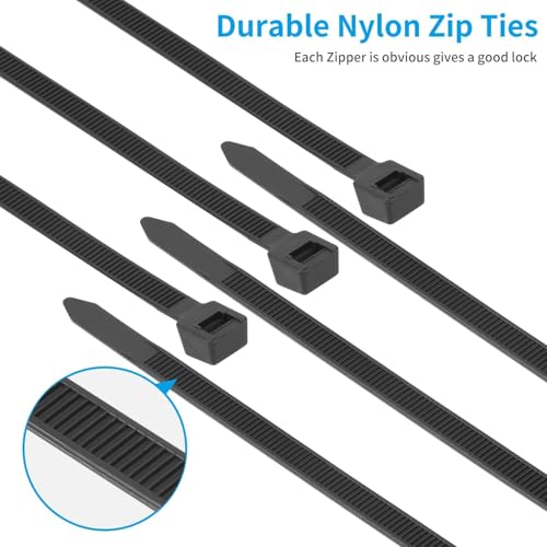 12 inch Black Zip Ties Heavy Duty 400 PCS, 250 LBS Ultra Exclusive Strong Plastic Wire Ties, Large Cable Ties Extra Long Tie Wraps, Indoor and Outdoor UV Resistant - color: Black, size: 12 inch(400Pcs)