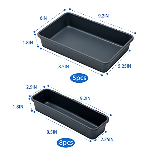 Gonice 13 PCS Drawer Organizer Tray, Interlocking Office Desk Drawer Storage, Black Plastic Organizer Bins for Office Supplies and Tools, Desk Drawer Organizer for Bathroom and Kitchen - size: 13 PCS black