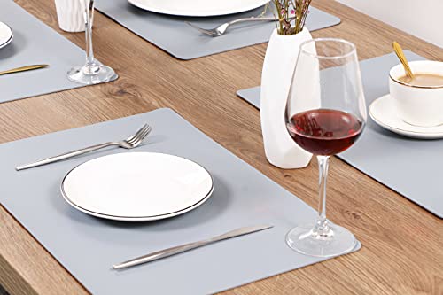 Wipeable Placemats Leather Table Mats Waterproof Heat-Resistant Easy to Clean for Dining Table Set Kitchen Table (4, Pale Blue) - color: Pale Blue, size: set of 4