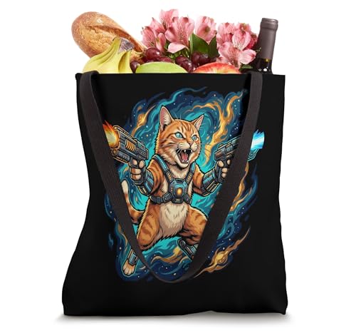 Laser Blaster Space Cat - Funny Cyber Galaxy - Gamer Gift Tote Bag