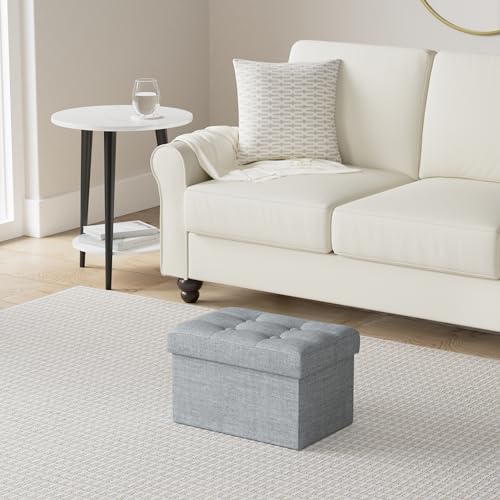 LINMAGCO Ottoman Storage Ottoman with Storage Small Foot Rest Stool Under Desk Stool Short Folding Footrest Linen Cloth Light Gray 16X12X12IN - color: Light Grey(linen), size: 12"D x 16"W x 12"H