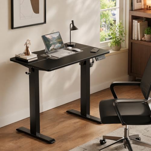 Claiks Electric Standing Desk 35 x 20 Inches, Compact Adjustable Height Motorized Sit Stand Desk with 3 Memory Presets & Cable Management, Space-Saving Computer Workstation for Bedroom, Black - color: Black, size: 35 Inch