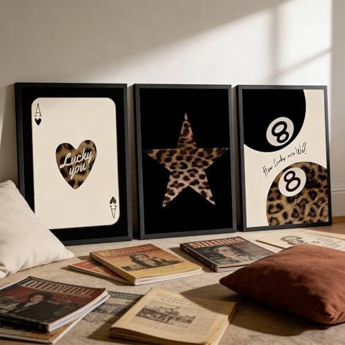 3Pcs Trendy Leopard Poster Wall Art Preppy Style Poker Spade Ace Lucky 8 Painting Picture Wall Decor Funky Chic Luxury Y2K Fashion Canvas Aesthetic Print Artwork for Girls Bedroom Dormitory Girls Room - color: Leopard Print Poster, size: 16"L x 12"W