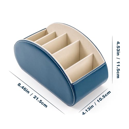 BONNY DODO Remote Control Holders Organizer Box with 5 Compartment PU Leather Multi-functional Office Desk Storage Caddy Store (Pacock blue) - color: Pacock blue
