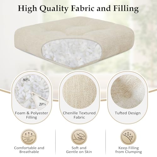 downluxe Chair Cushions for Dining Chairs 2 Pack, Tufted Indoor Chair Pads with Non-Slip Bottom, U-Shaped Kitchen Chair Cushions, 17"x17"x4", Beige - color: Beige, size: 17"x17"x4"(2 Pack)