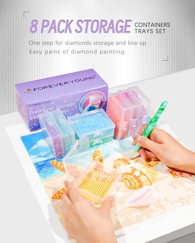 forever young 8pcs Diamond Painting Storage Containers Trays, Diamond Painting Accessories Diamond Painting Trays with Lids, 2-in-1 Diamond Art Storage, Bead Storage & Line-Up, Purple Box - size: 8pcs Refill set