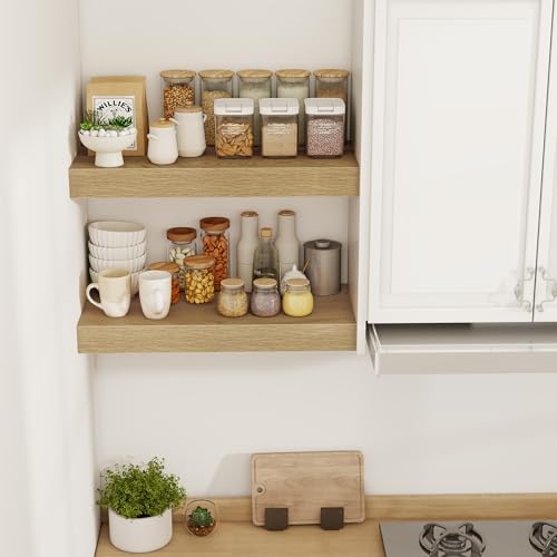 Acovy 24 Inch Floating Shelves, 12" Deep Floating Shelf Wall Mounted, 24" Wall Shelves, Rustic Deep Bookshelf, Extra Deeper & Thicker Display Shelves for Bedroom, Living Room, Oak, Set of 2 - color: Oak, size: 12"Wx24"L-2pcs