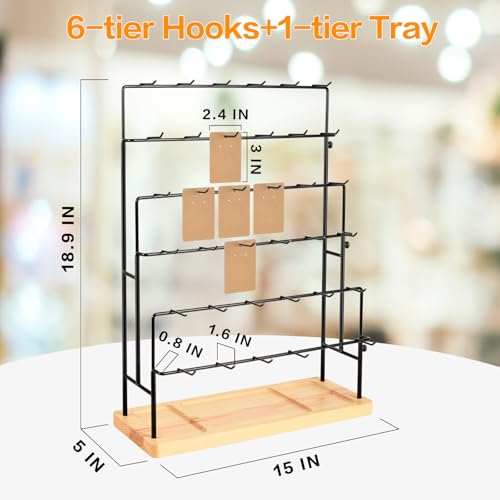 Jewelry Display for Vendors, 36 Hooks Earring Display Stands for Selling, Earring Holder Organizer for Earring Cards, Bracelets, Necklaces, Rings, Keychains Retail-Burlywood - style: 6T-Burlywood
