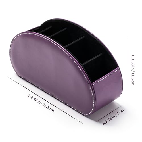 Remote Control Holders Organizer Box with 5 Compartment PU Leather Caddy | Multi-functional Office Desk Storage Caddy Store Tv Remote for Media Player,Brush,Pencil,Glassees&Office Supplies - color: Dark purple, size: S