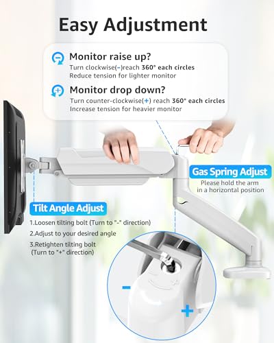 MOUNTUP Single Monitor Desk Mount Holds Screen up to 32 inch, Height Adjustable Monitor Arm, Full Motion Computer Monitors Stand with Clamp/Grommet Base, VESA Mounts Fit 4.4-17.6lbs Computer, White - color: White, size: Single