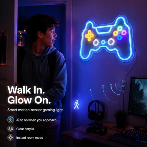 Welltodo Gaming Neon Sign, Motion Sensor Dimmable Gaming LED Lights for Wall Gamer Room Decor, Neon Signs for Boys Bedroom, Cool Gaming Lamp, Perfect Birthday Gifts for Boys Gamers Ideal Party Decoration & for Teen. - color: multicolored