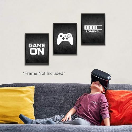 3 Pcs Black and White Gaming Wall Art Prints Boys Room Decor Game Room Decor Gamer Funny Wall Decor Paintings Posters for Office Home Bedroom Playroom Gifts for Men, Him, Son, Brother, Unframed